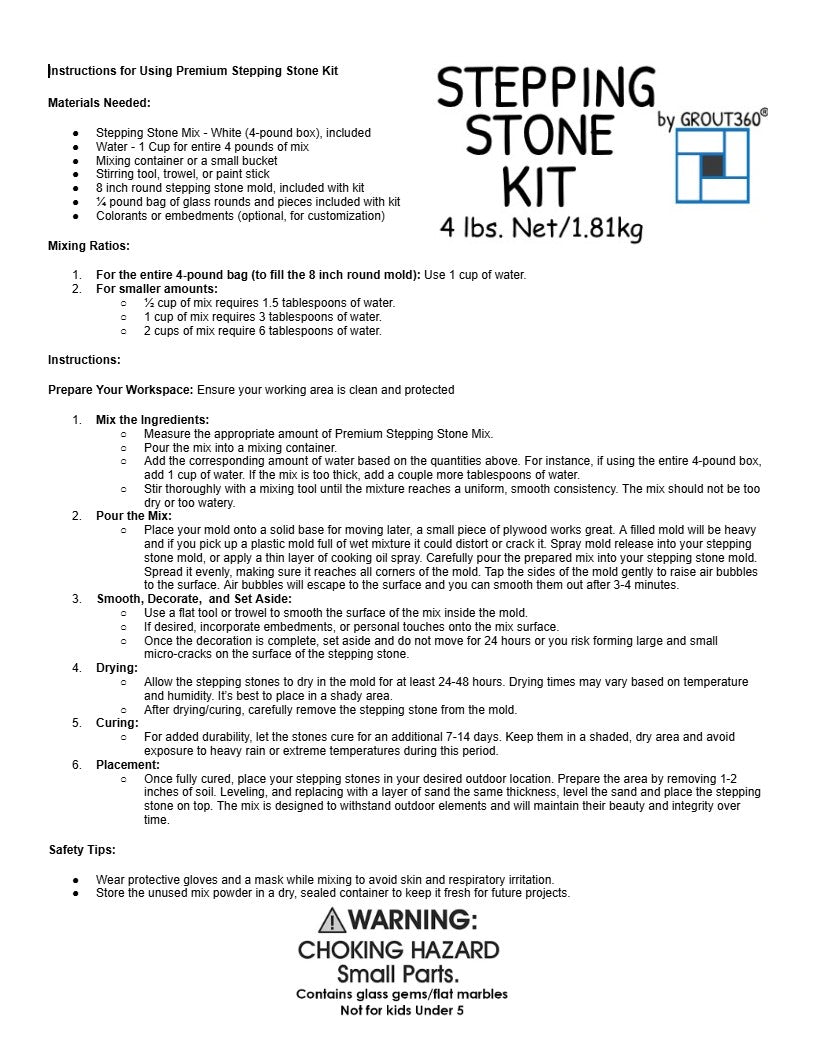 DIY Mosaic Stepping Stone Kit — Premium White Concrete (8-Inch mold)